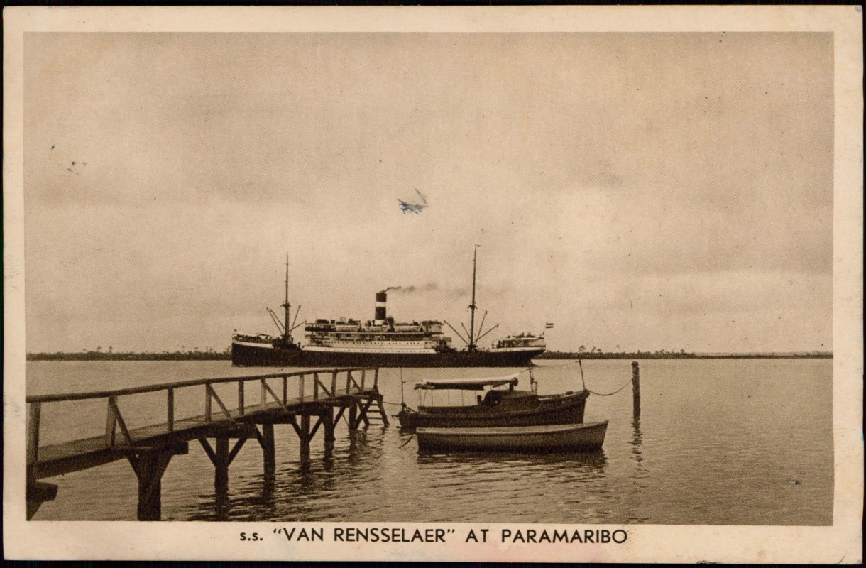 zoom: Image side vintage Postcard from 1936: Dampfer  s.s. "VAN RENSSELAER":: Paramaribo