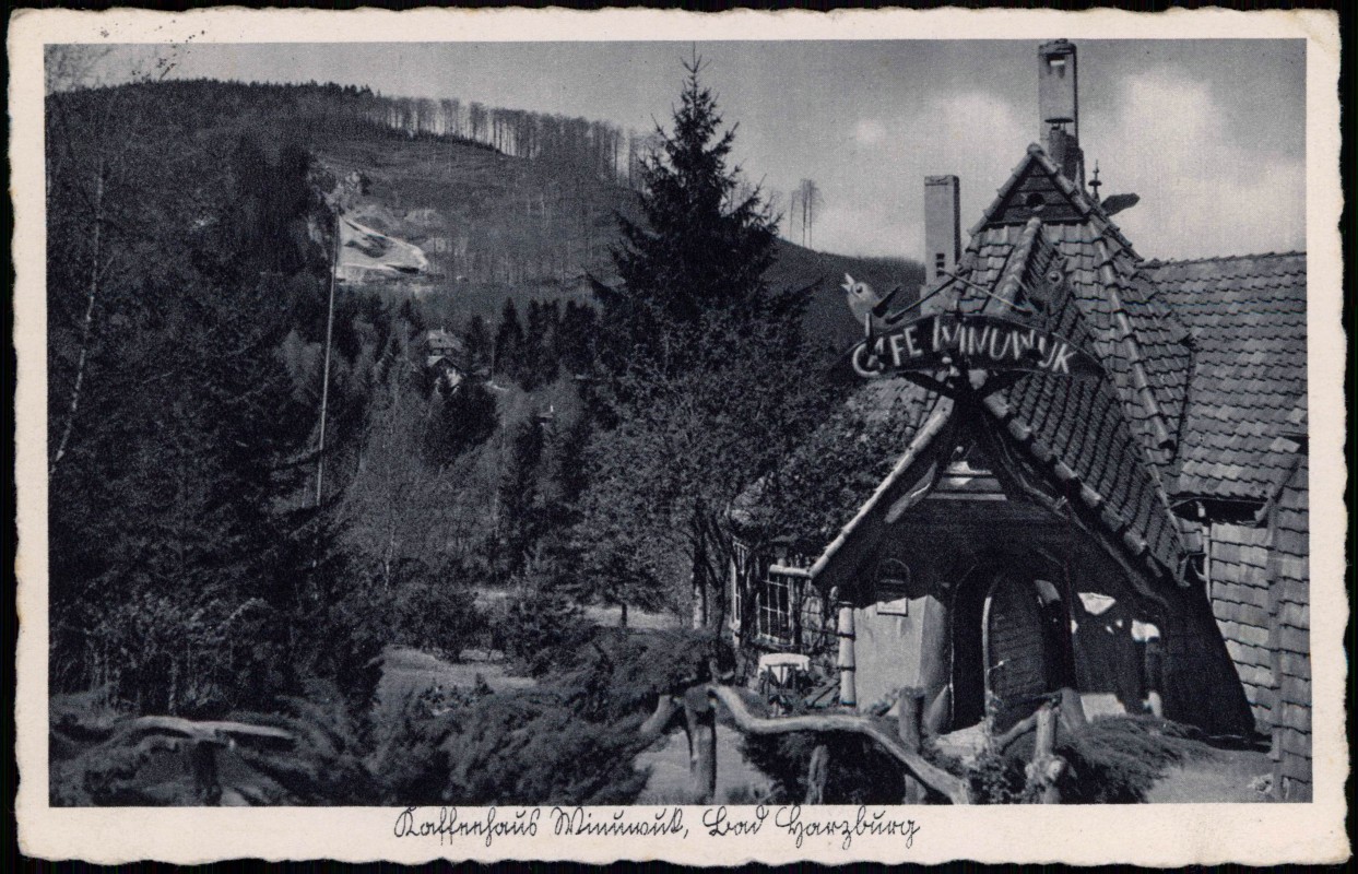 zoom: Image side vintage Postcard from 1938: Cafe Winuwuk - Seitenansicht:: Bad Harzburg