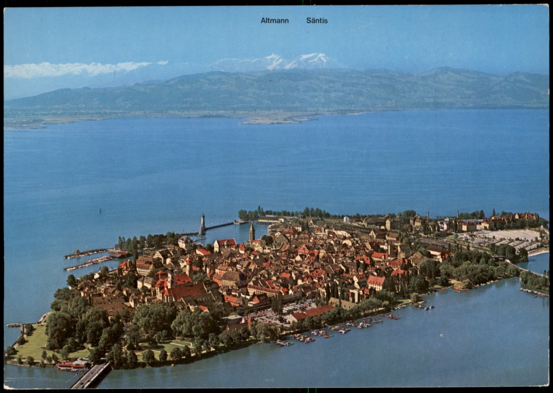 zoom: Image side vintage Postcard from 1980: Luftbild:: Lindau (Bodensee)