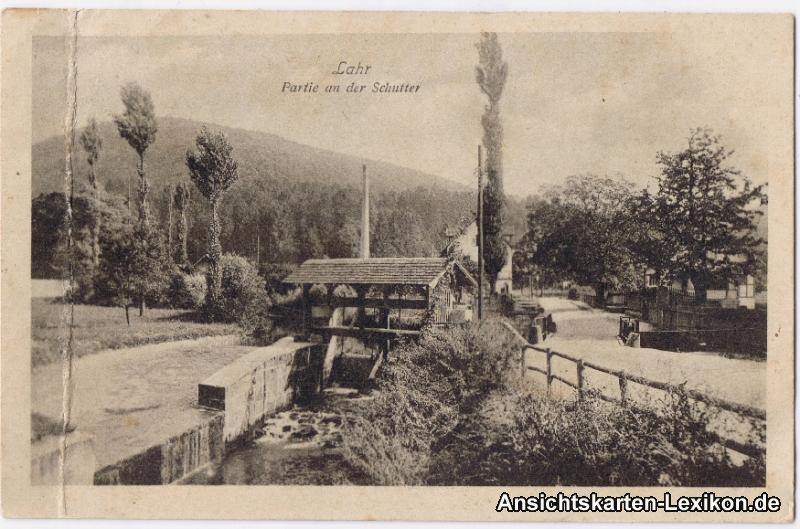 vergrößern: Bildseite historische Ansichtskarte von 1918: Partie an der Schutter:: Lahr (Schwarzwald)