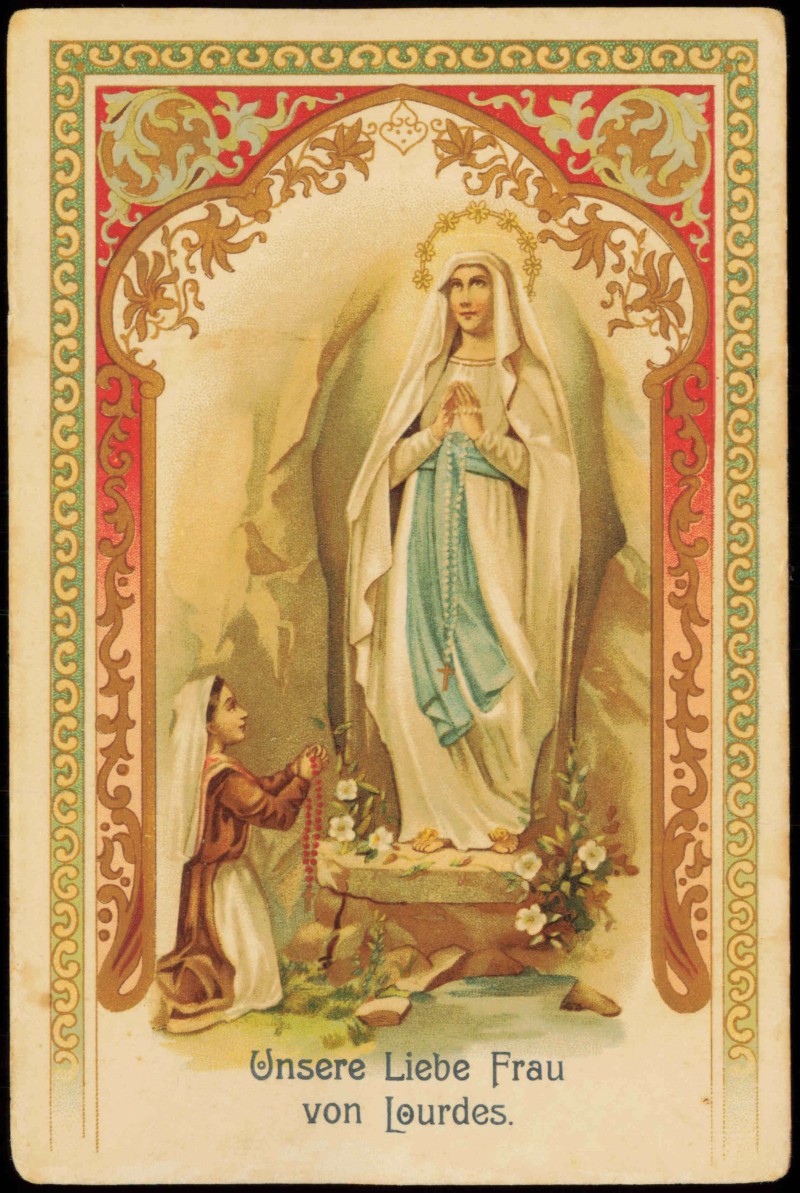 zoom: Image side vintage Postcard from 1913: Unsere Liebe Frau von Lourdes. Künstlerkarte Ornament::