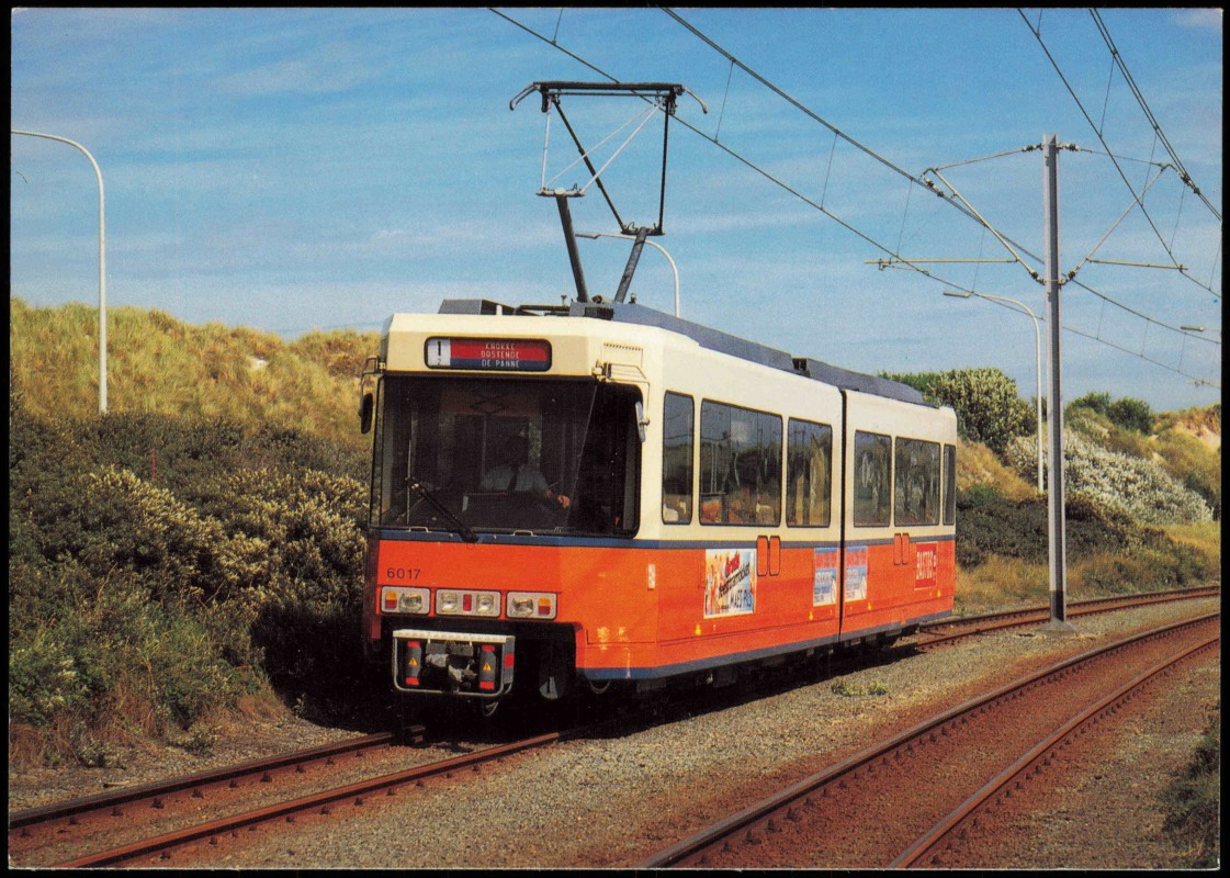 zoom: Image side vintage Postcard from 1984: Belgische Überlandbahn Küstentram Knokke-Oostende-De Panne::