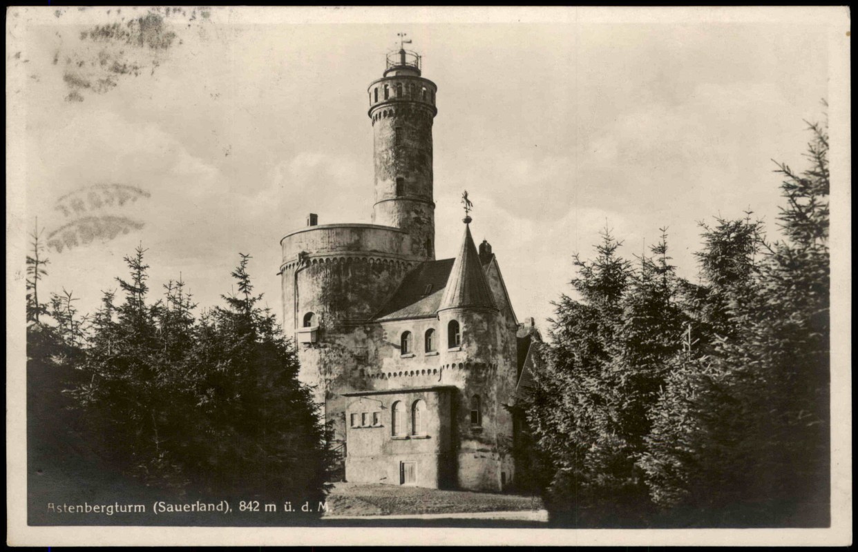 zoom: Image side vintage Postcard from 1931: Astenberger Aussichtsturm:: Altastenberg-Niedersfeld-Winterberg