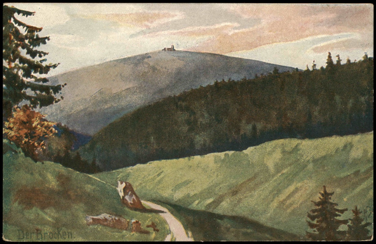 vergrößern: Bildseite historische Ansichtskarte von 1916: Weg zum Brocken - Künstlerkarte:: Ilsenburg (Harz)