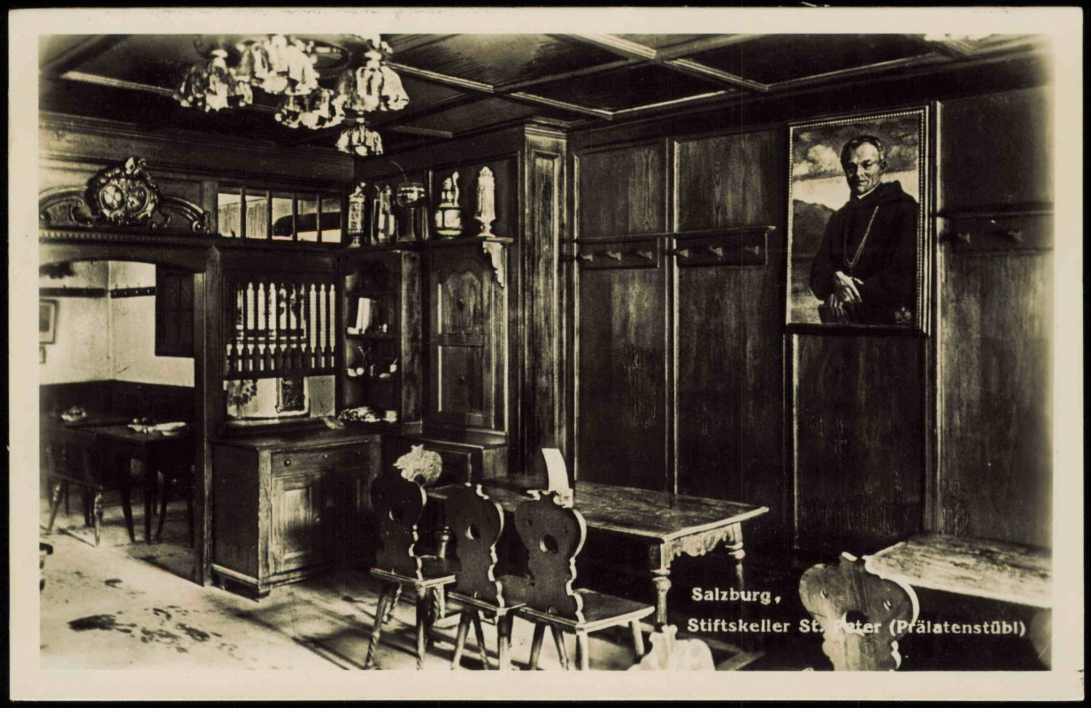 vergrößern: Bildseite historische Ansichtskarte von 1930: Stiftskeller St. Peter Prälatenstübl:: Salzburg