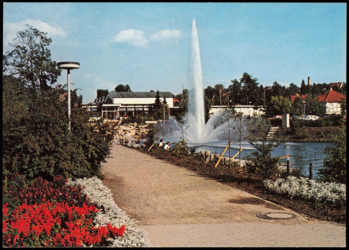zoom: Image side vintage Postcard from 1980: Anlage am Pferdeteich:: Osterode (Harz)