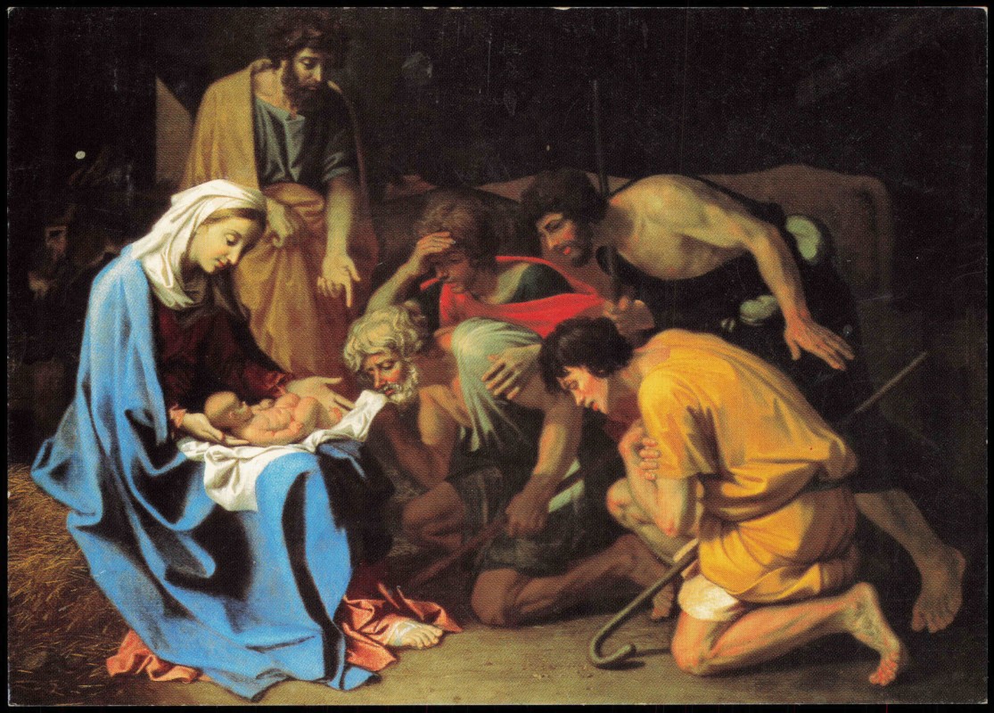 vergrößern: Bildseite historische Ansichtskarte von 1985: Künstlerkarte: Gemälde Poussin, Nicolas Anbetung der Hirten::