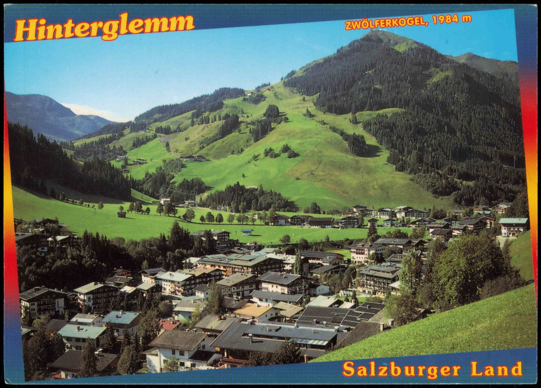 zoom: Image side vintage Postcard from 2008: Blick auf die Stadt:: Saalbach-Hinterglemm