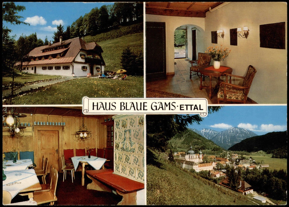 zoom: Image side vintage Postcard from 1980: Haus Blaue Gams 8101 Ettal (Mehrbildkarte):: Ettal