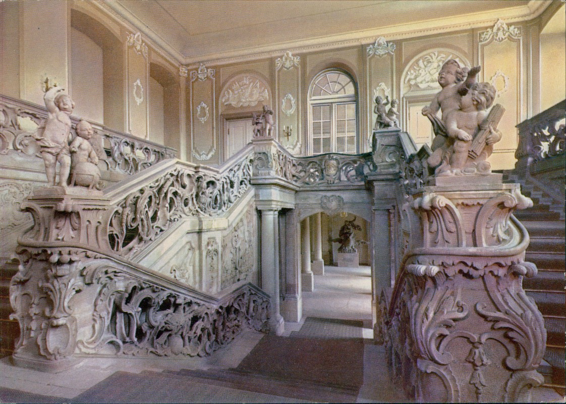 vergrößern: Bildseite historische Ansichtskarte von 1978: Kurfürstl. Palais Barocktreppe:: Trier