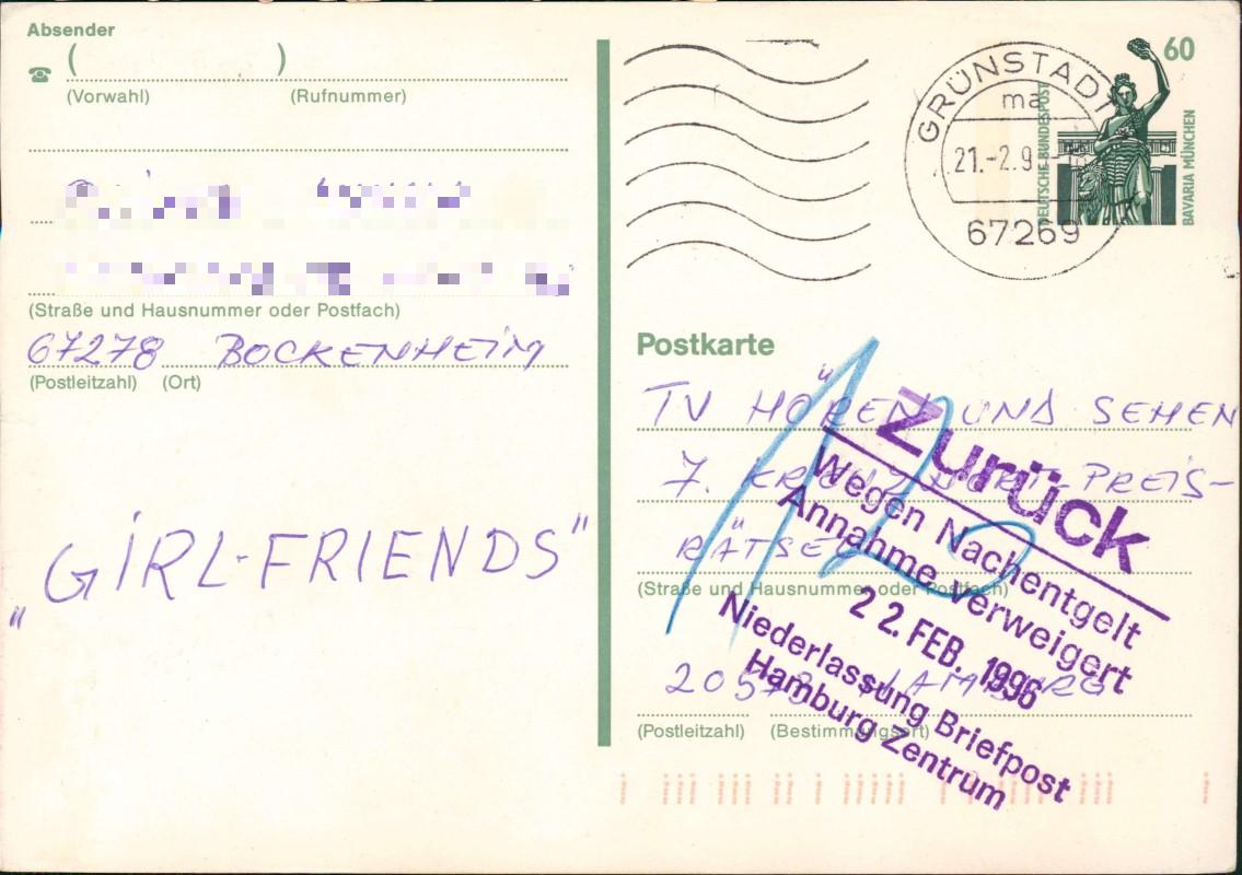 zoom: Image side vintage Postcard from 1995: Ganzsache 60 Pf Bavaria München::