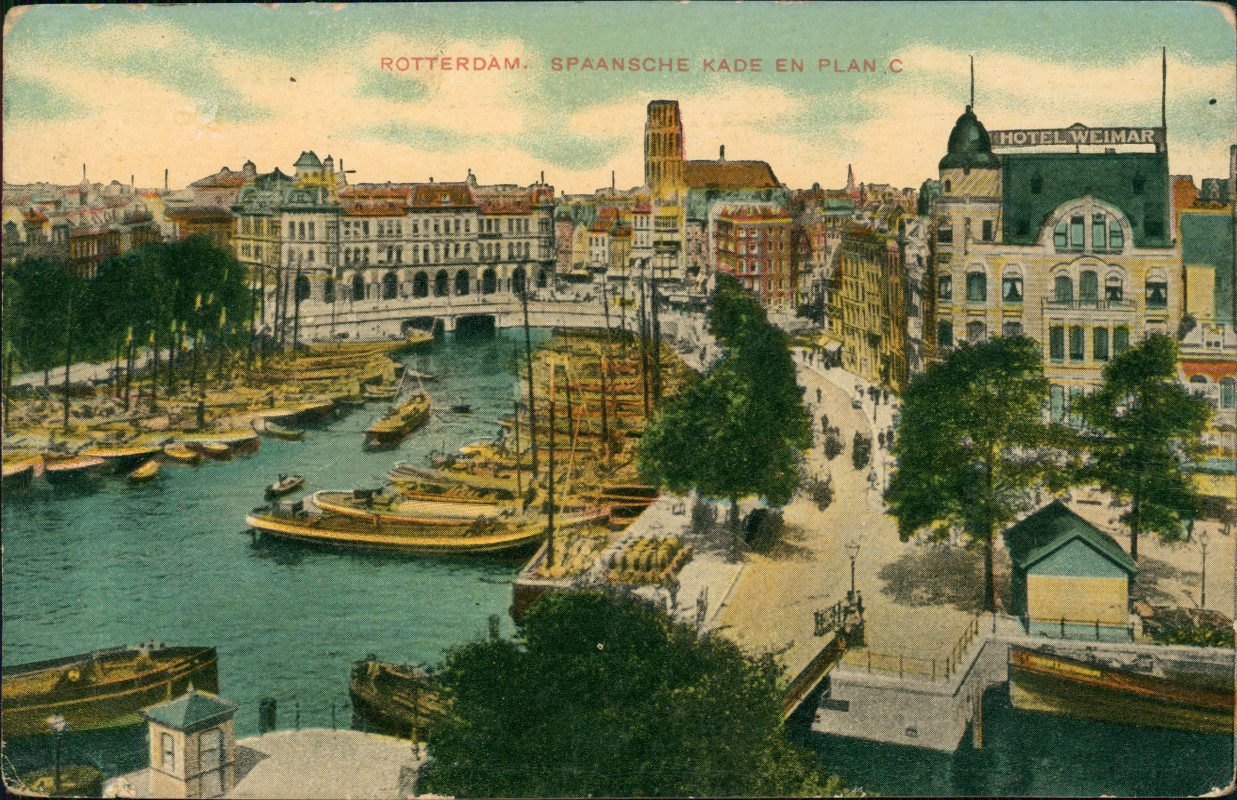 zoom: Image side vintage Postcard from 1912: Spaansche kade en plan c:: Rotterdam