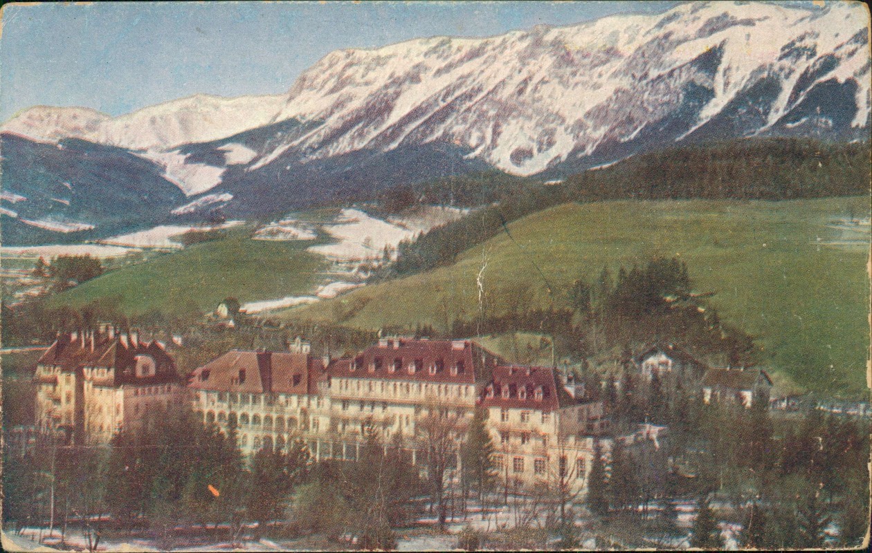 zoom: Image side vintage Postcard from 1927: Kuranstalt:: Edlach an der Rax