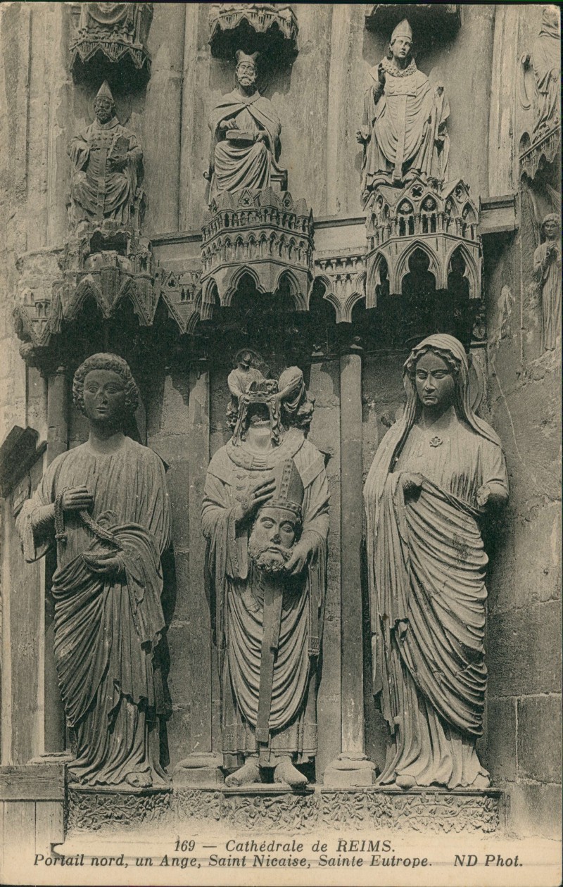 zoom: Image side vintage Postcard from 1913: La Cathedrale - Kathedrale Portail Nord:: Reims
