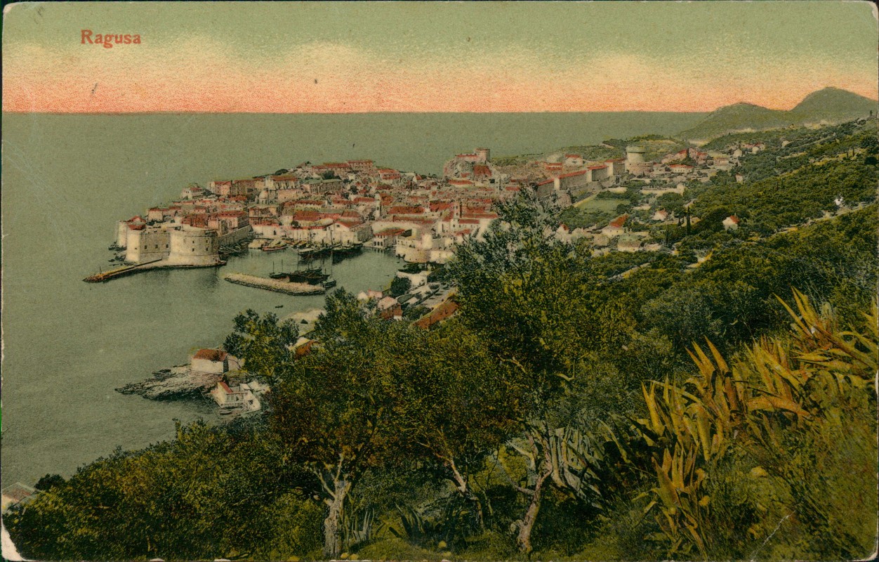 zoom: Image side vintage Postcard from 1908: Stadtpartie:: Dubrovnik