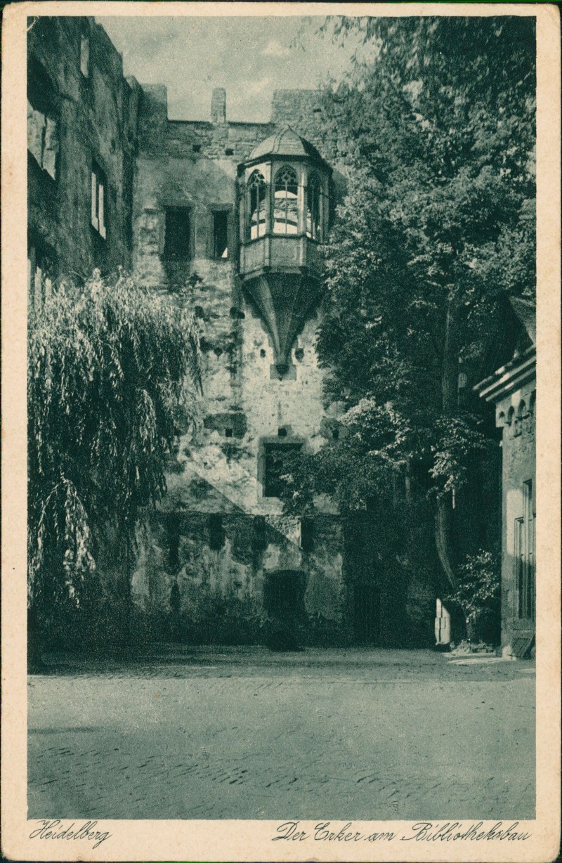 zoom: Image side vintage Postcard from 1923: Der Erker am Bibliothekabau:: Heidelberg