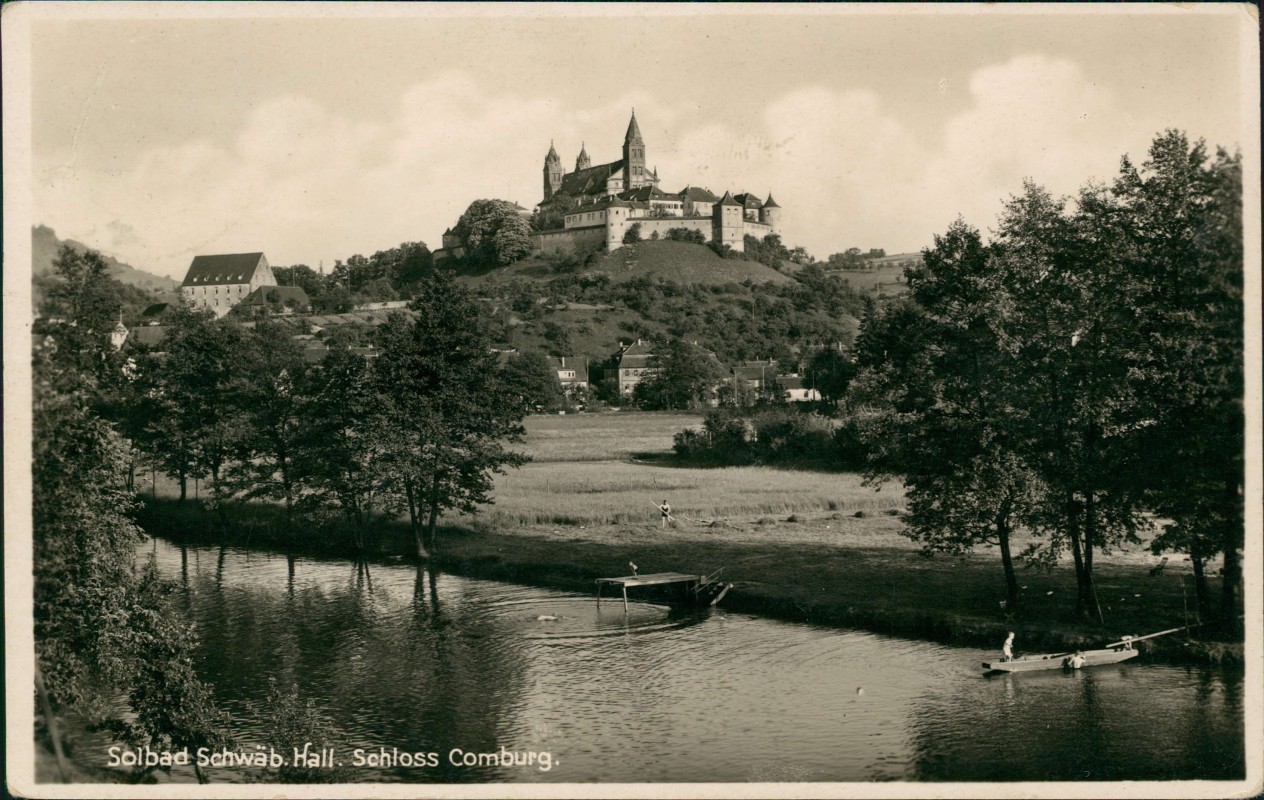 zoom: Image side vintage Postcard from 1936: Schloss Kloster Comburg (Fernansicht):: Schwäbisch Hall
