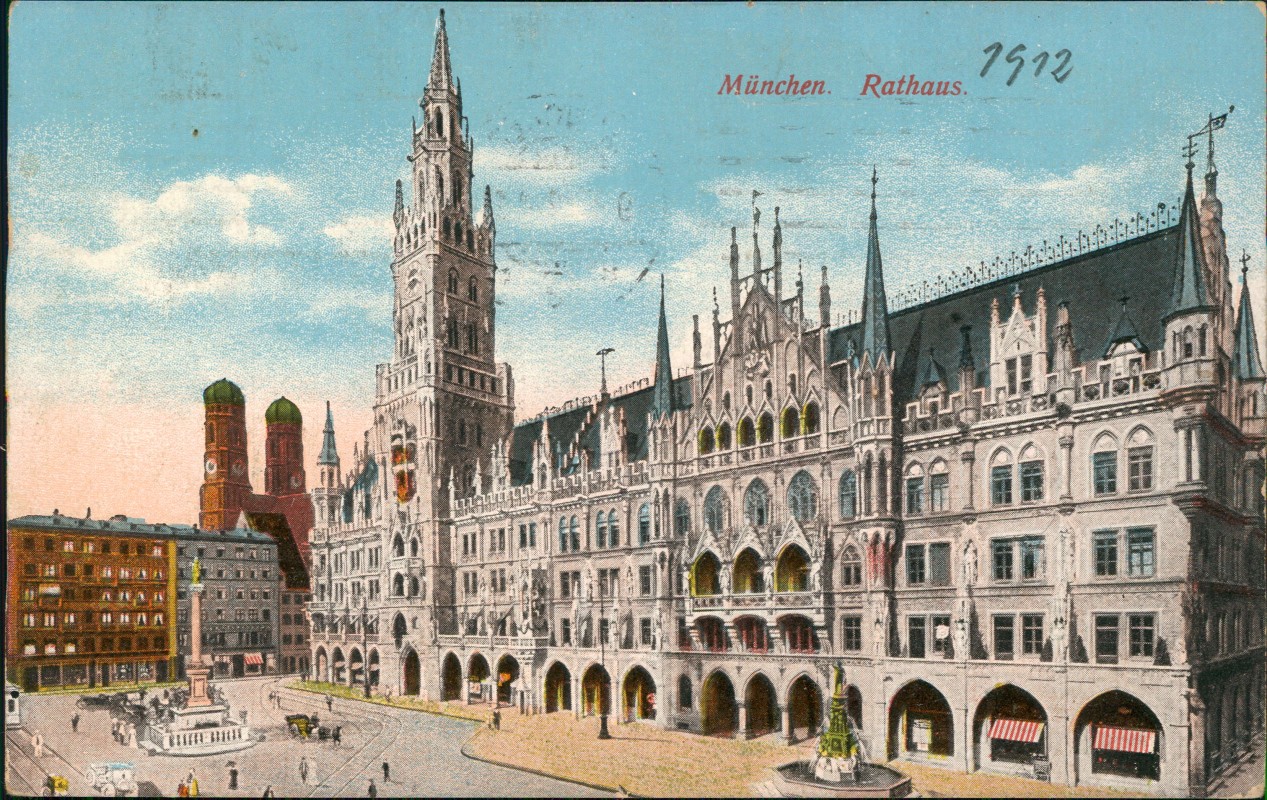 vergrößern: Bildseite historische Ansichtskarte von 1912: Rathaus:: München