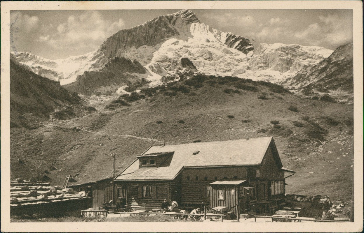 zoom: Image side vintage Postcard from 1938: Hochalm gegen Alpspitze:: Garmisch-Partenkirchen