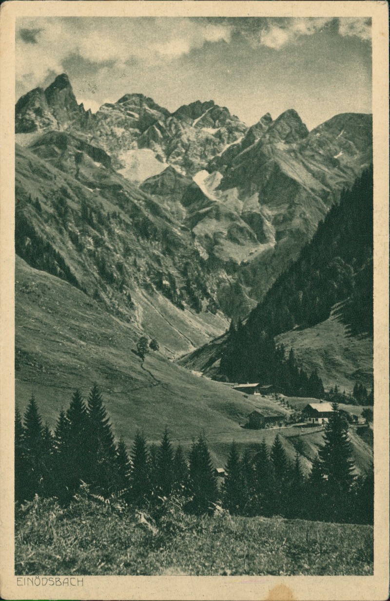 zoom: Image side vintage Postcard from 1928: Partie am Ort:: Einödsbach-Oberstdorf