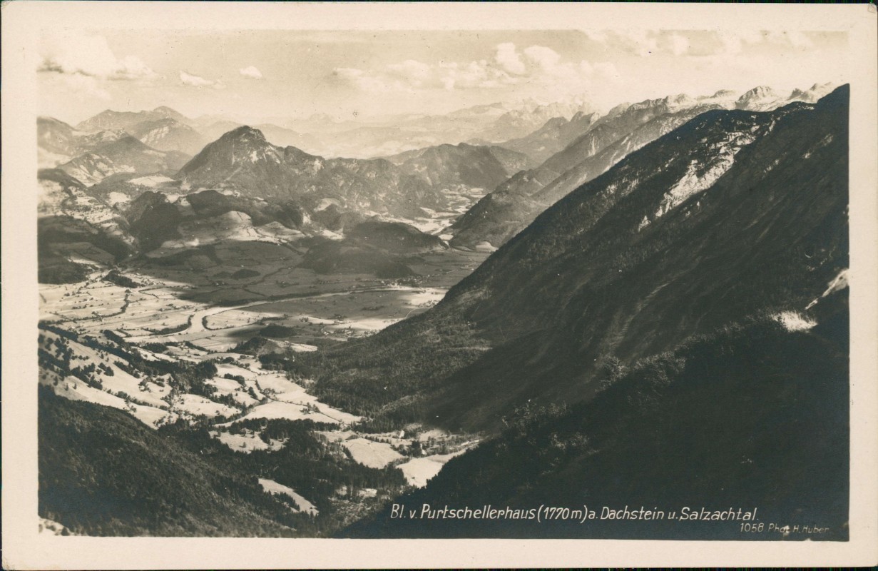 zoom: Image side vintage Postcard from 1930: Bl.v. Purtschellerhaus a. Dachstein u. Salzachtal:: Berchtesgaden