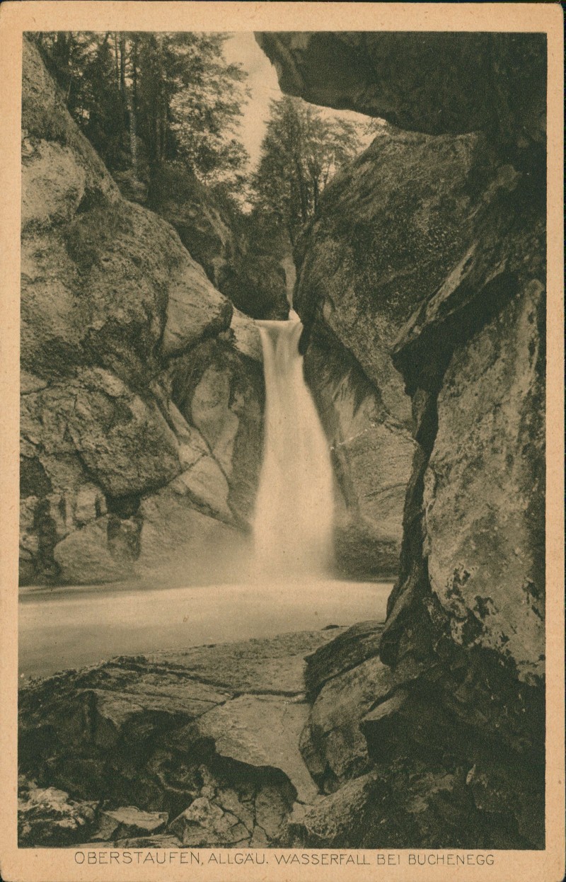 zoom: Image side vintage Postcard from 1928: Allgäu Wasserfall bei Buchenegg:: Oberstaufen