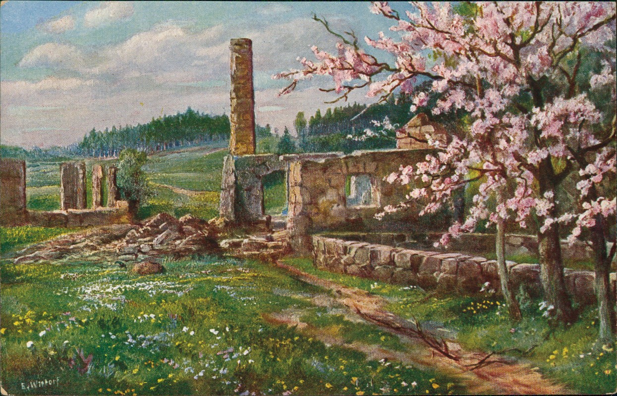 zoom: Image side vintage Postcard from 1914: Gemälde Frühling Kurland WK1:: -Kurland-