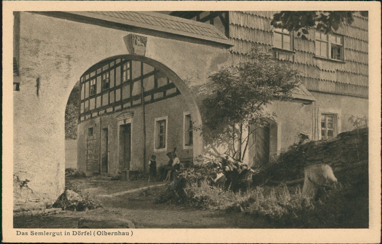 vergrößern: Bildseite historische Ansichtskarte von 1928: Das Semlergut in Dörfel Erzgebirge:: Olbernhau