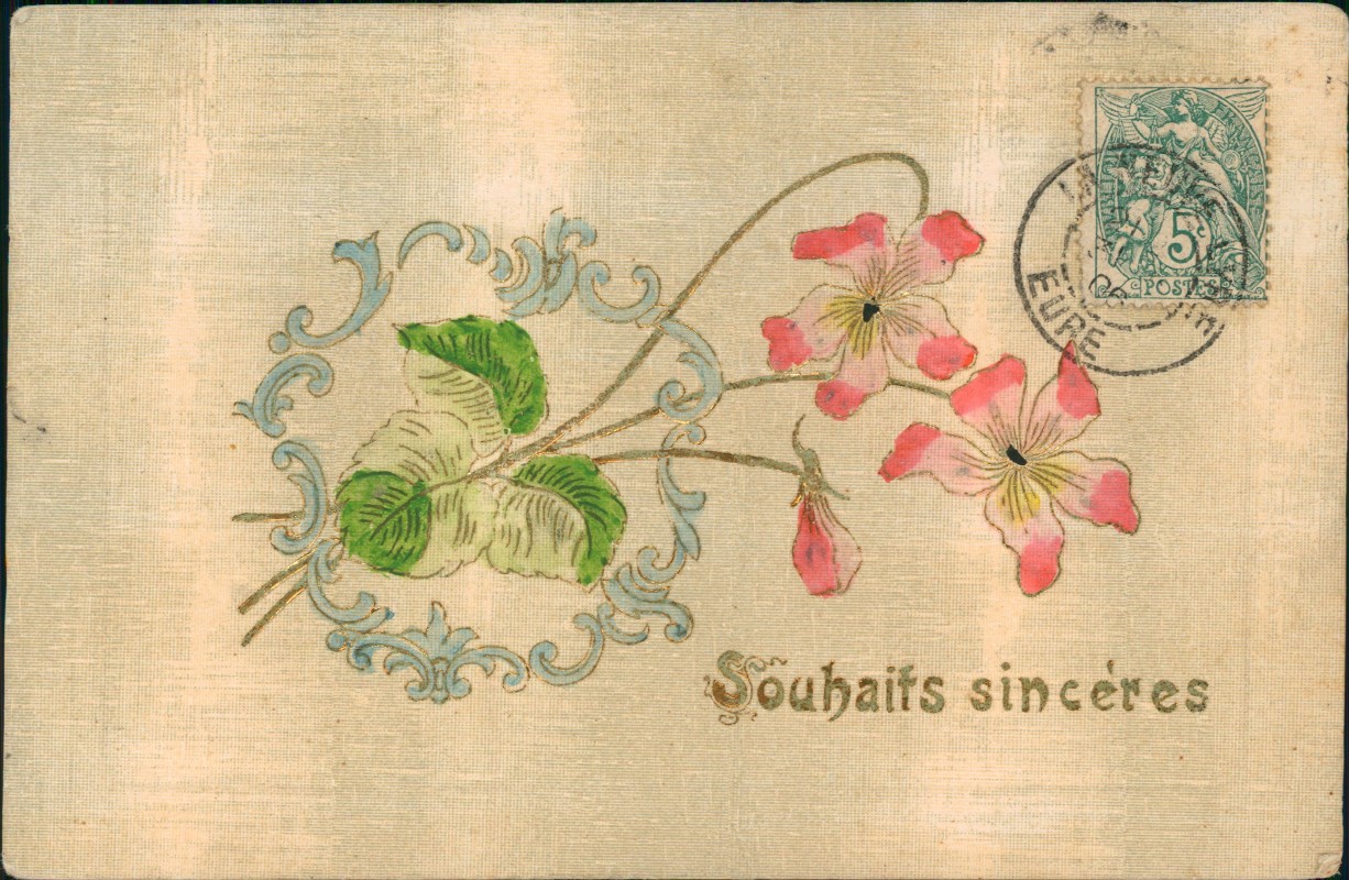 zoom: Image side vintage Postcard from 1906: Künstlerkarte Souhaits sinceres Jugendstil Art Nouveau::