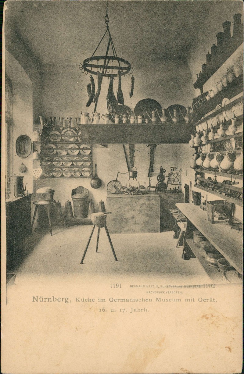 vergrößern: Bildseite historische Ansichtskarte von 1902: Germanisches Museum - Küche:: Nürnberg