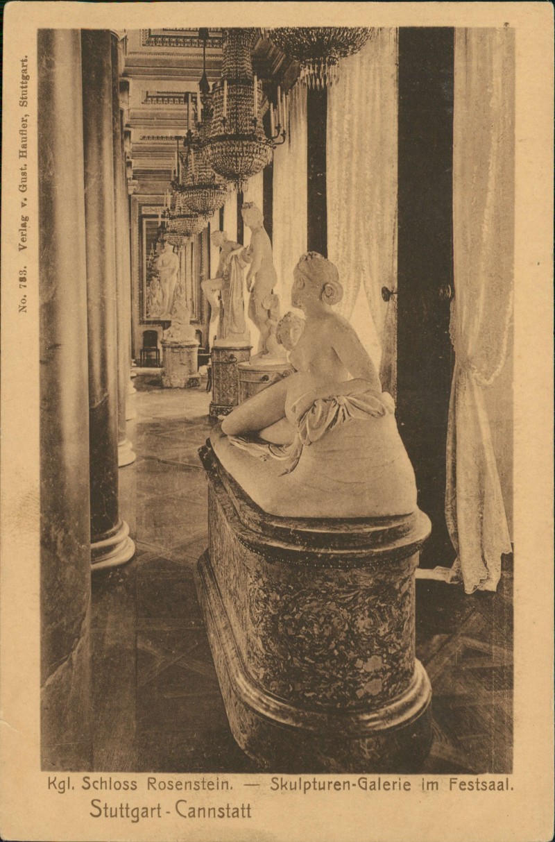 zoom: Image side vintage Postcard from 1915: Schloss Rosenstein Skulpturen-Galerie im Festsaal.:: Cannstatt-Stuttgart