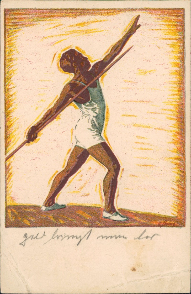 zoom: Image side vintage Postcard from 1928: 59. Turnfest Speerwurf Künstlerkarte:: Lucerne