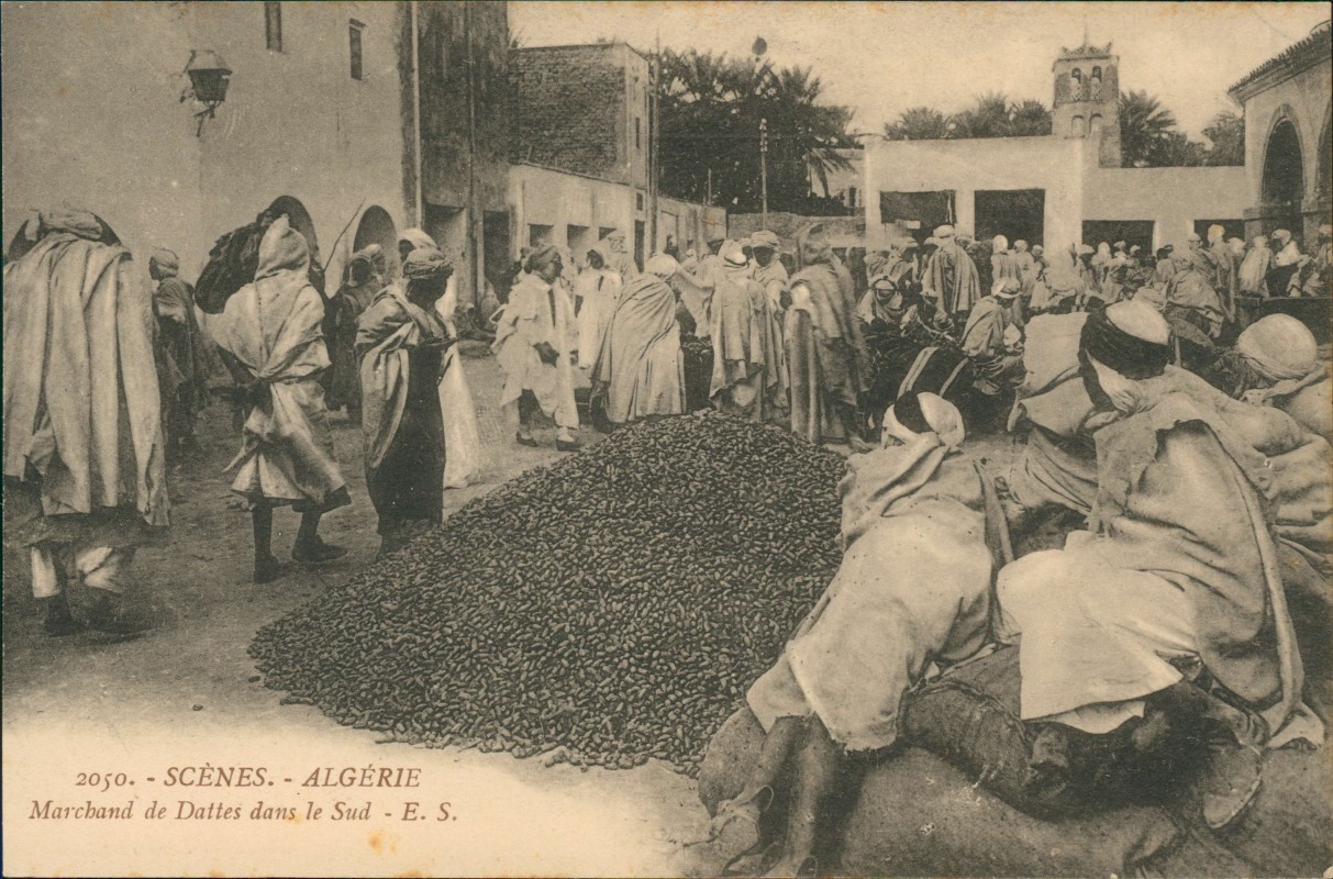 zoom: Image side vintage Postcard from 1917: ALGÉRIEMarchand de Dattes dans le Sud  Typen Trachten:: Algerien Algeria