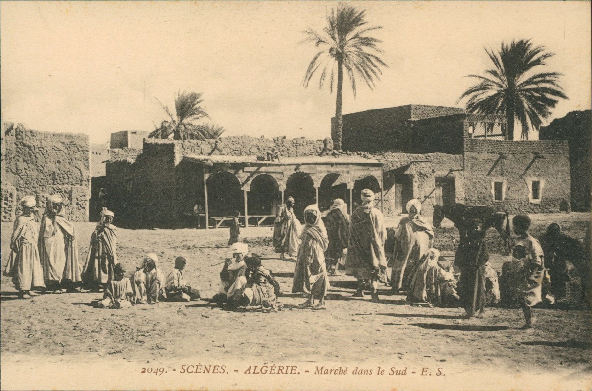 vergrößern: Bildseite historische Ansichtskarte von 1918: SCENES ALGERIE Marché dans le Sud Typen Trachten:: Algerien Algeria