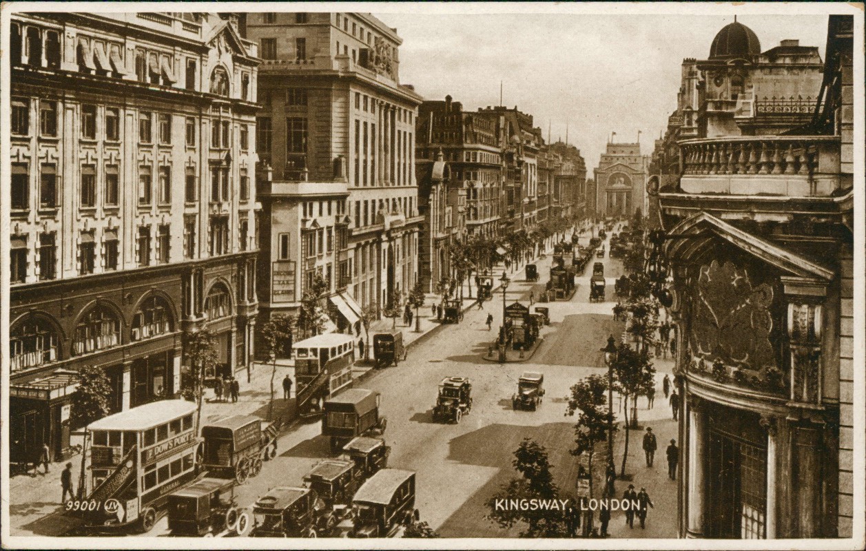 zoom: Image side vintage Postcard from 1929: Kingsway traffic Bus#:: London