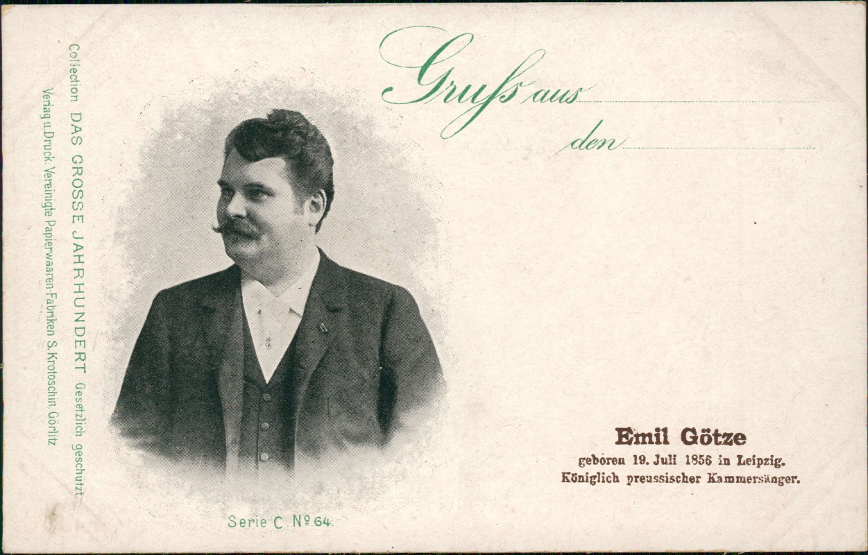 zoom: Image side vintage Postcard from 1907: Musiker Sänger  Emil Götze Königlich preussischer Kammersänger::