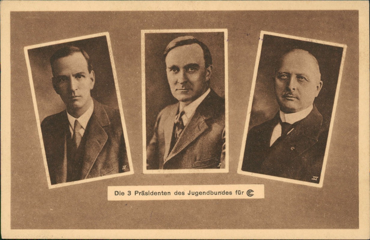 zoom: Image side vintage Postcard from 1930: Die 3 Präsidenten des Jugendbundes für Europa Welttagung Berlin::