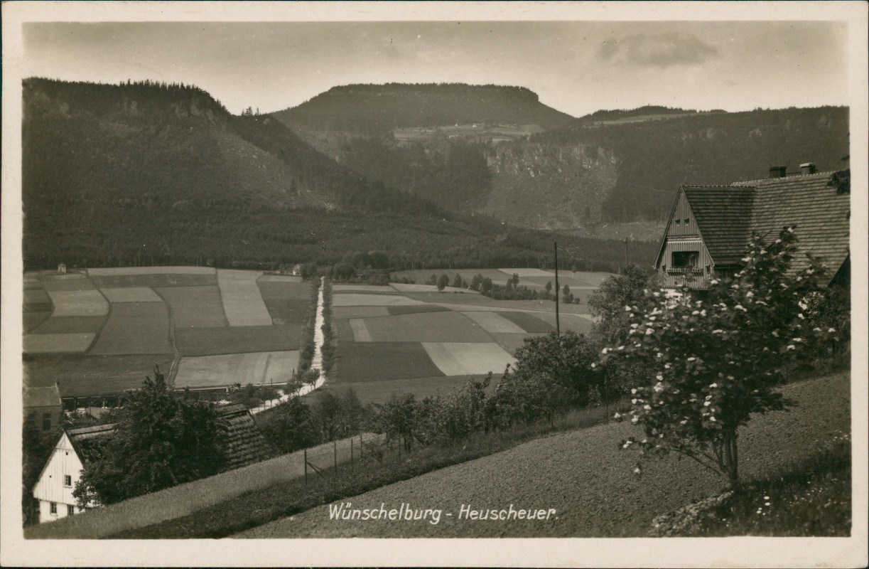 vergrößern: Bildseite historische Ansichtskarte von 1934: Stadtpartie Heuscheuer:: Wünschelburg