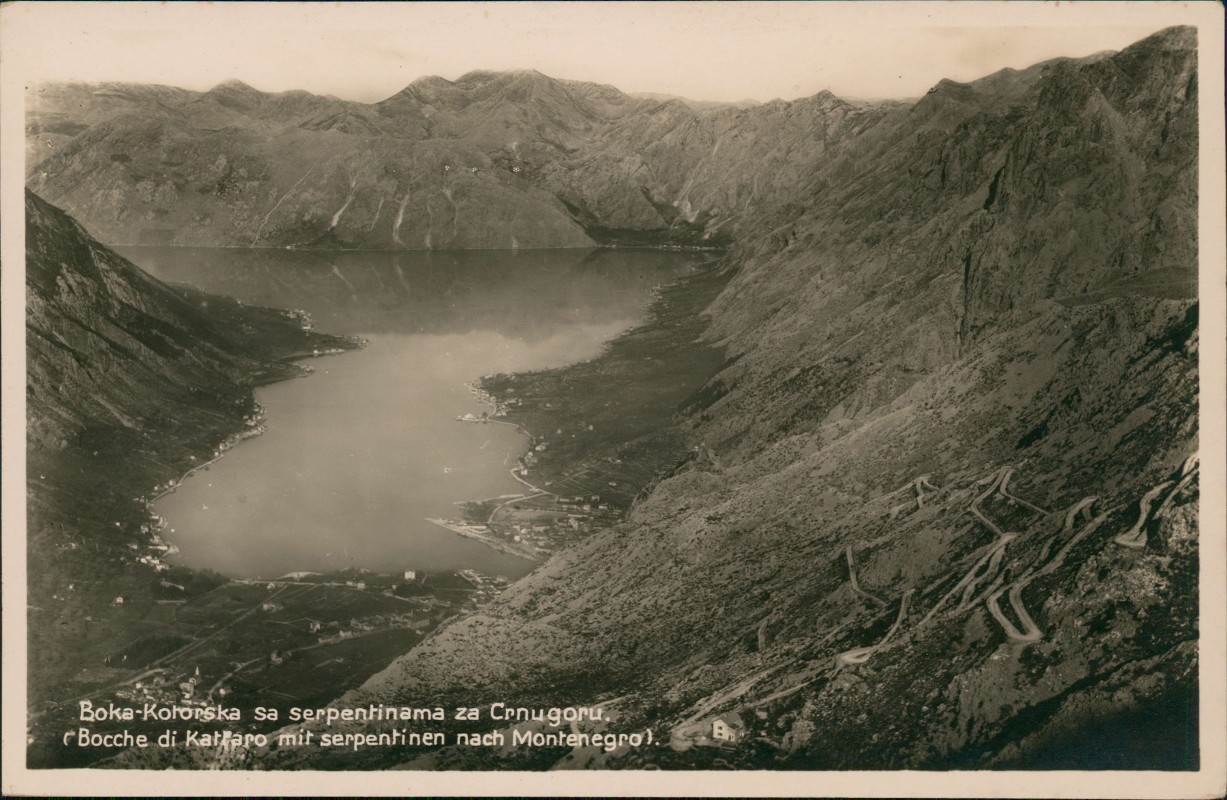 zoom: Image side vintage Postcard from 1928: Boka-Kotorska serpentinen nach Montenegro:: Kotor