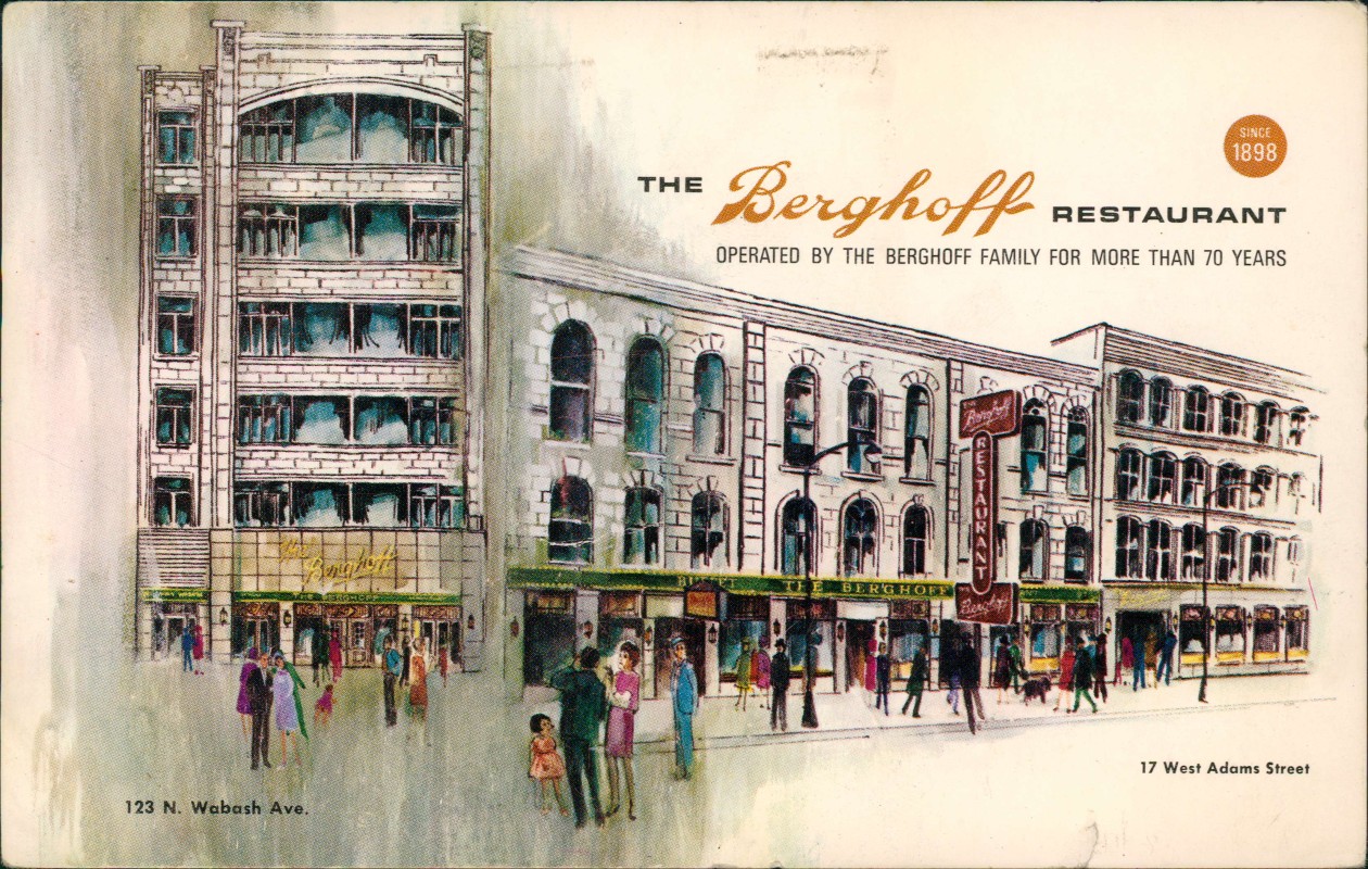 zoom: Image side vintage Postcard from 1969: The Berghoff Restaurant Künstlerkarte:: Chicago
