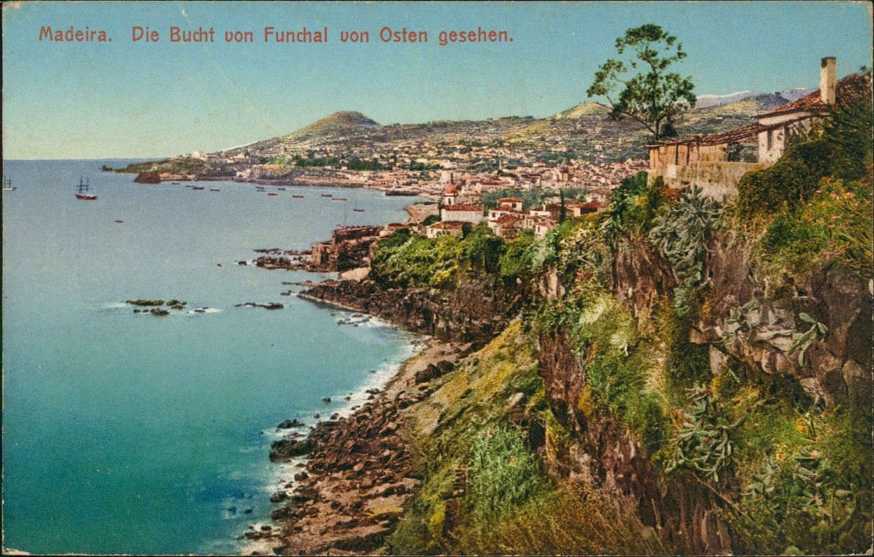 zoom: Image side vintage Postcard from 1914: Madeira. Die Bucht von Funchal von Osten gesehen.:: Funchal