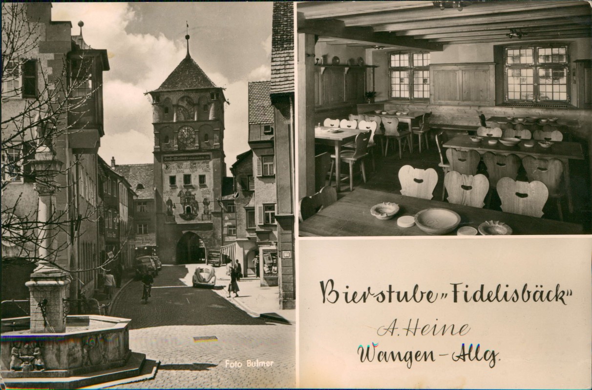 vergrößern: Bildseite historische Ansichtskarte von 1964: 2 Bild Bierstube Fidelisbäck:: Wangen Allgäu
