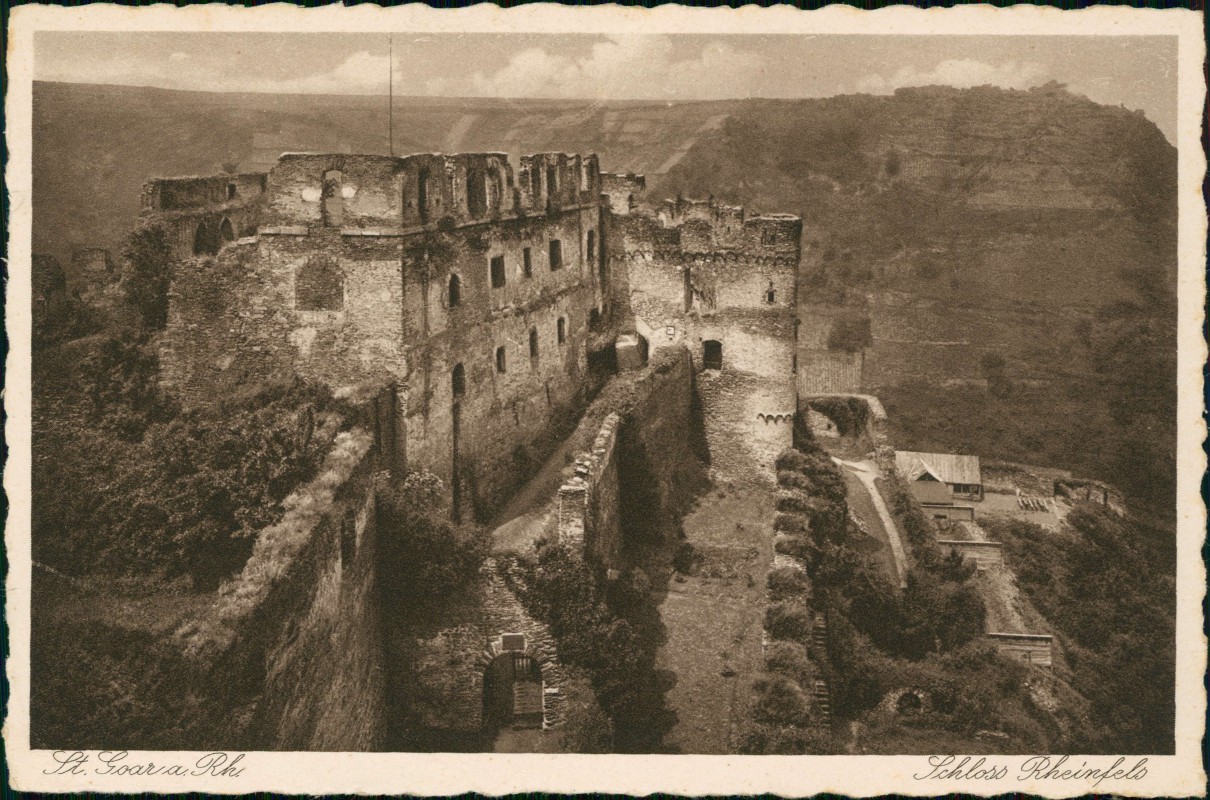 vergrößern: Bildseite historische Ansichtskarte von 1930: Burgruine Schloss Rheinfels:: Sankt Goar