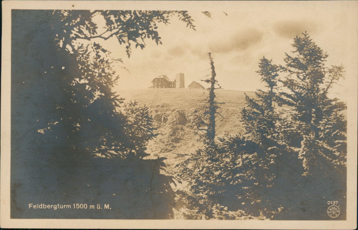 vergrößern: Bildseite historische Ansichtskarte von 1920: Feldbergturm mit Umland-Ansicht:: Feldberg (Schwarzwald)