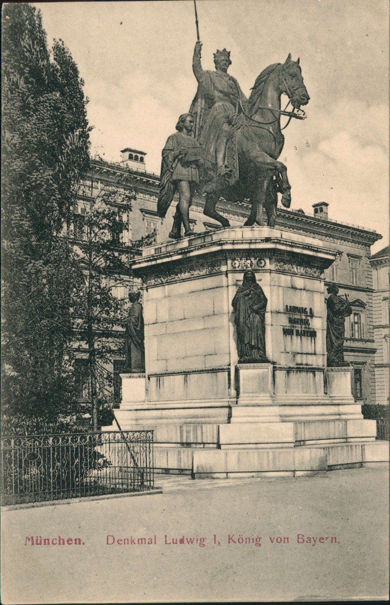 zoom: Image side vintage Postcard from 1910: Denkmal Ludwig I, König von Bayern:: Munich