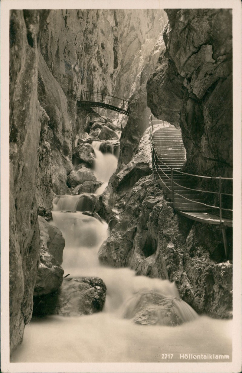 vergrößern: Bildseite historische Ansichtskarte von 1930: Höllentalklamm Fotokarte:: Grainau