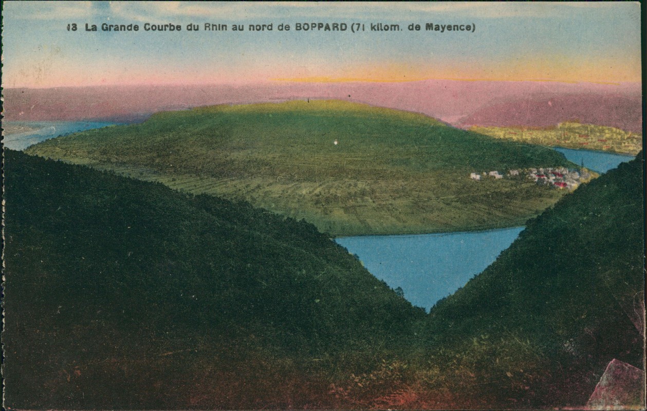 zoom: Image side vintage Postcard from 1910: Panorama-Ansicht La Grande Courbe du Rhin au nord de BOPPARD:: Boppard