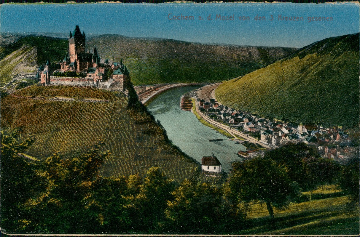 zoom: Image side vintage Postcard from 1910: Panorama-Ansicht von den 3 Kreuzen gesehen:: Kochem