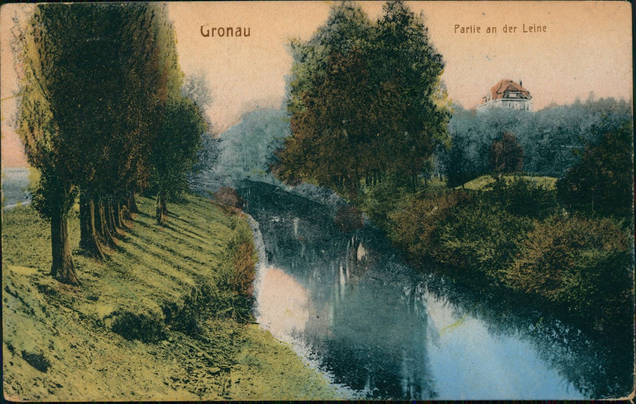 zoom: Image side vintage Postcard from 1918: Partie an der Leine:: Gronau (Leine)
