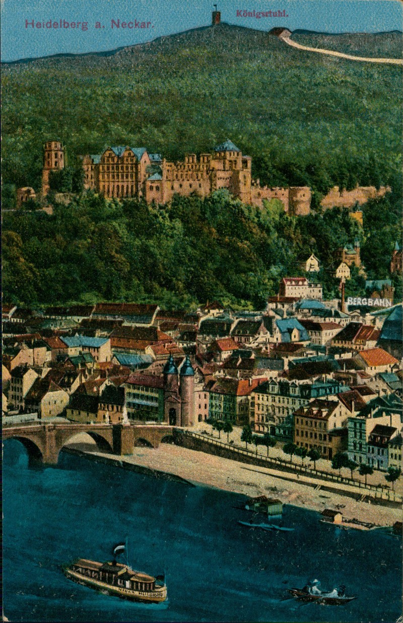 zoom: Image side vintage Postcard from 1912: Stadt Königstuhl Neckar Schiff:: Heidelberg